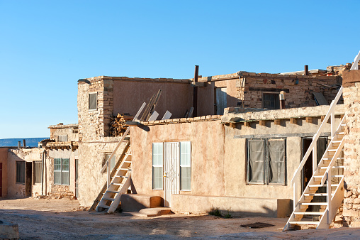 Traditional adobe houses in Acoma Pueblo, Native American reservation near Albuquerque, New Mexico