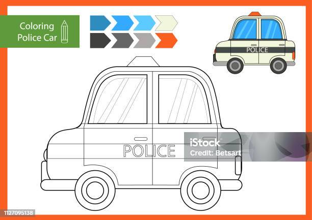 Coloring With Drawn A Police Car Drawing Worksheets For Children Children Funny Picture Riddle Coloring Page For Kids Drawing Lesson Activity Art Game For Book Vector Illustration Stock Illustration - Download Image Now
