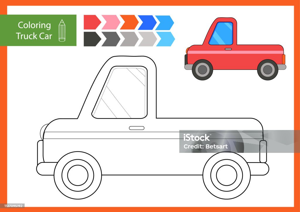 Coloring with drawn a truck car. Drawing worksheets for children. Children funny picture riddle. Coloring page for kids. Drawing lesson. Activity art game for book. Vector illustration. Children coloring Vehicle Coloring stock vector