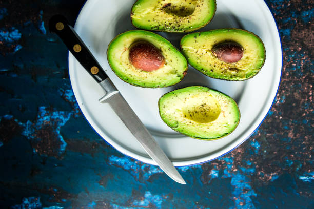 Overhead view of freshly prepared avocados