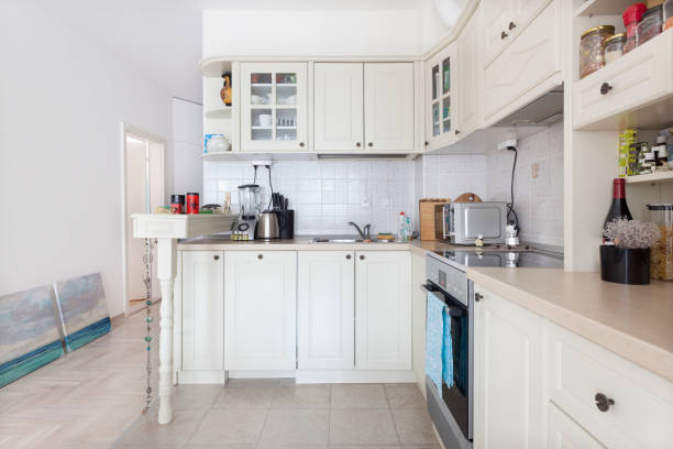 istock Modern bright domestic classic kitchen interior with with appliances 1127096459