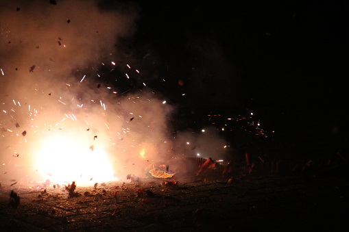 Exploding Birthday Crackers Hard Chinese Crackers In A Row Are Exploding During New Years Eve Stock ...