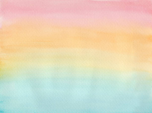 Gradient blue, orange and pink watercolor Horizontal gradient from blue to orange and pink watercolor background, wash technique. Bright coral sky and turquoise water watercolour textured concept optimism background stock illustrations