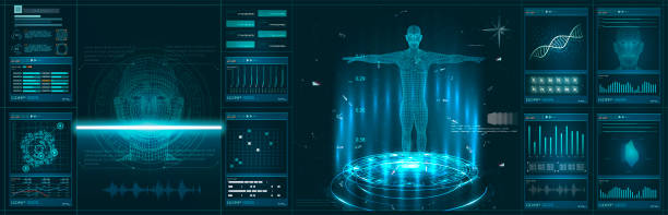 hud-element ui ärztliche untersuchung. darstellungssatz virtuelle interface-elemente. moderne medizinische untersuchung - animal body stock-grafiken, -clipart, -cartoons und -symbole