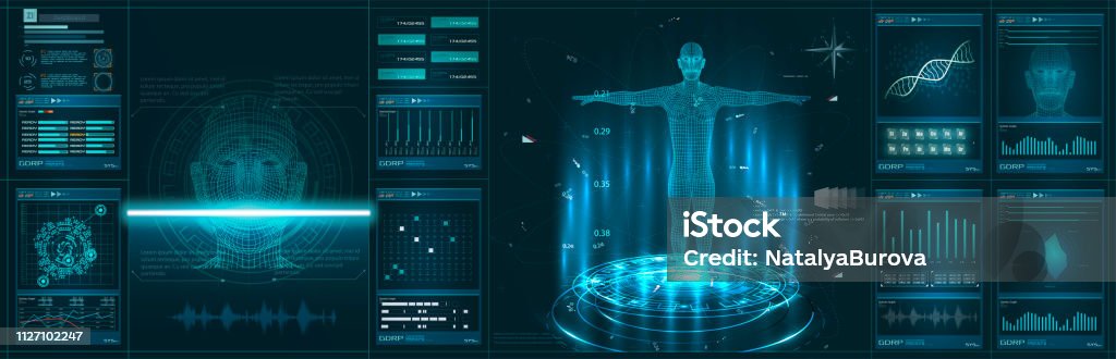 Hud element ui medical examination. Display set of virtual interface elements. Modern medical examination Hud element ui medical examination. Display set of virtual interface elements. Modern medical Healthcare And Medicine stock vector