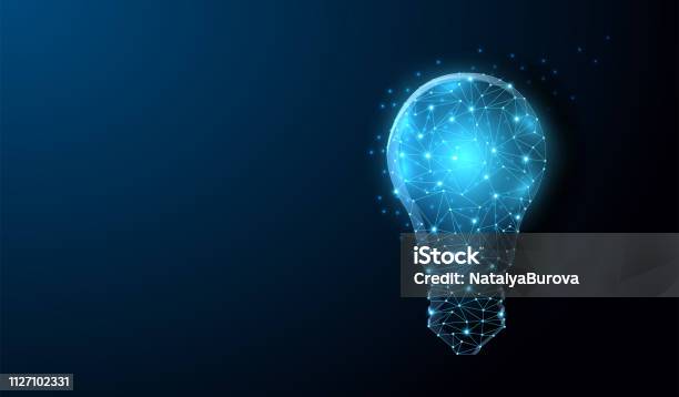 Lightbulb Low Poly Design With Connecting Dots Stars Stock Illustration - Download Image Now