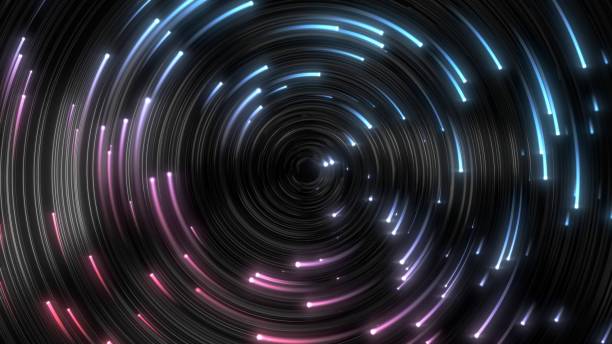 istock black strings with glowing pink and blue heads in dark. 3d illustration 1127103337