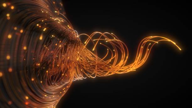 istock orange fiber optic strings in dark. 3d illustration 1127104336