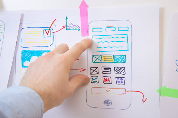 istock App design smartphone. Ui Ux designer working with paper prototypes. 1127104926