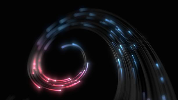 istock black strings with glowing pink and blue heads in dark. 3d illustration 1127106287