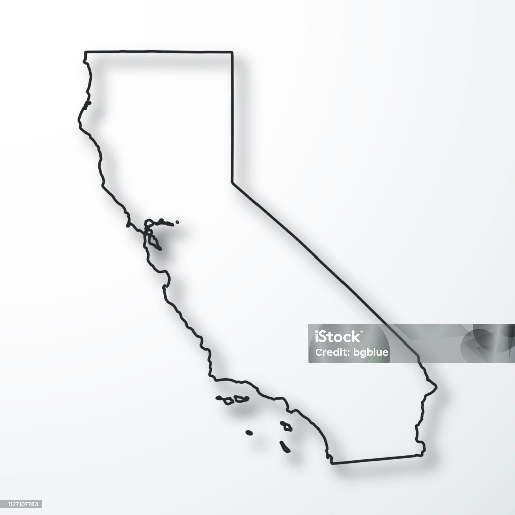 California map - Black outline with shadow on white background Map of California created with a thin black outline and a shadow, isolated on a blank background. Vector Illustration (EPS10, well layered and grouped). Easy to edit, manipulate, resize or colorize. Please do not hesitate to contact me if you have any questions, or need to customise the illustration. http://www.istockphoto.com/portfolio/bgblue California stock vector