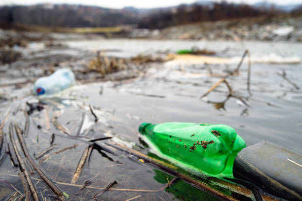 istock Plastic Bottles Floating On The Water, river pollution 1127108979