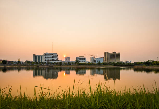 istock Sunset with lake in Public Park landscape 1127111680