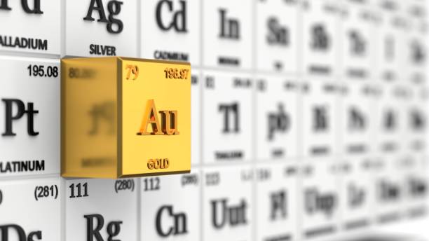 istock periodic table concept with white cubes. gold element selected, 3d illustration 1127113014