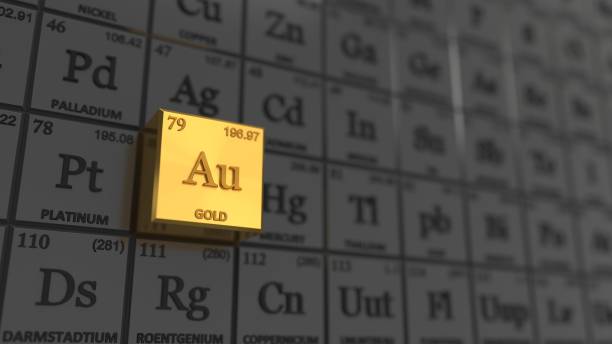 istock periodic table concept with black cubes. gold element selected. 3d illustration 1127113120