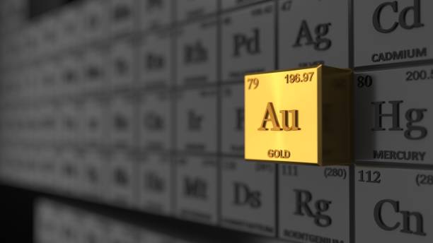 istock periodic table concept with black cubes. gold element selected. 3d illustration 1127113241