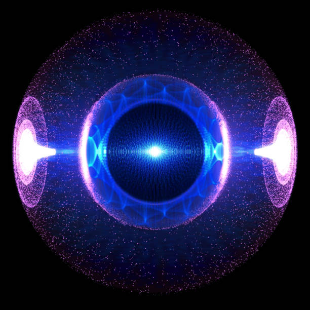 Entangled Magnetic Waves Around A Core With Particles Producing  High Energy Discharge Entangled Magnetic Waves Around A Core With Particles Producing  High Energy Discharge atom nuclear energy physics science stock illustrations