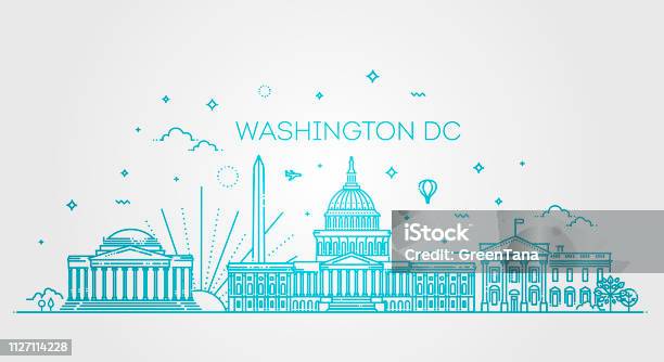 Ilustración de Silueta De Horizonte Y Puntos De Interés De Estados Unidos Washington y más Vectores Libres de Derechos de Washington DC