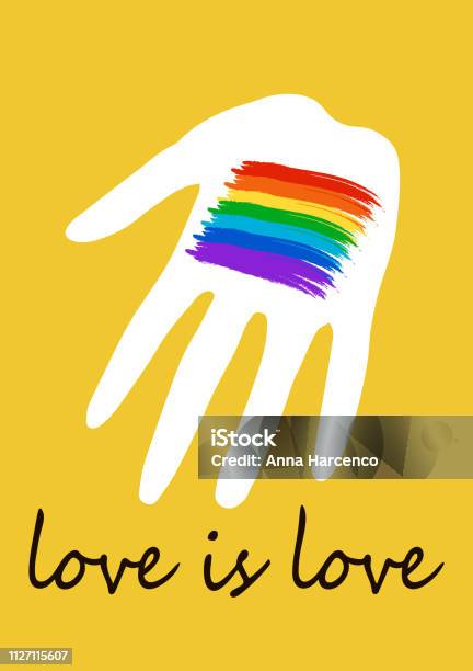 Poster With Rainbow Heart In Hand Lgbt Rights Concept Love Is Love Pride Spectrum Flag Homosexuality Equality Emblem Parades Event Announcement Banner Placard Typographic Vector Design Stock Illustration - Download Image Now