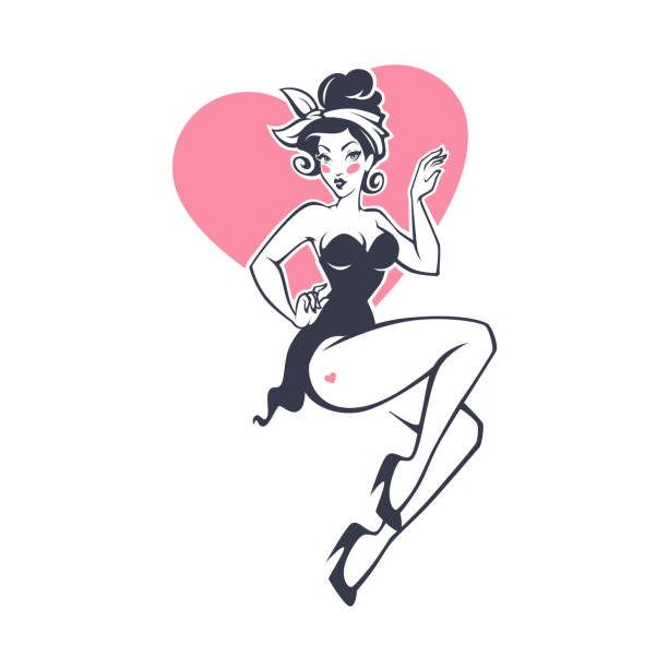 sexy pinup-girl onheart form hintergrund - pin up stock-grafiken, -clipart, -cartoons und -symbole