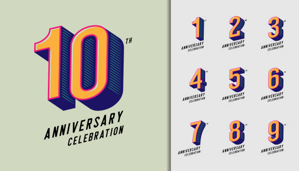 illustrations, cliparts, dessins animés et icônes de ensemble de logo anniversaire. icônes de célébration anniversaire moderne. conception de profil d’entreprise, brochure, dépliant, magazine, brochure, invitation ou carte de voeux. - anniversary seal stamper banner insignia