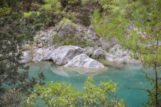 istock View to mountain river with turquoise water and large boulders. 1127117191