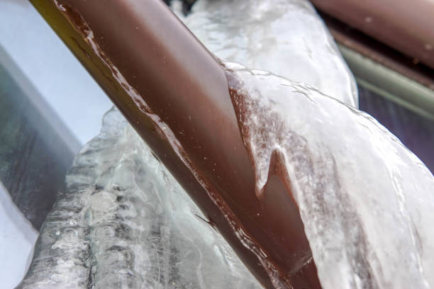 Large and beautiful icicles close up in winter