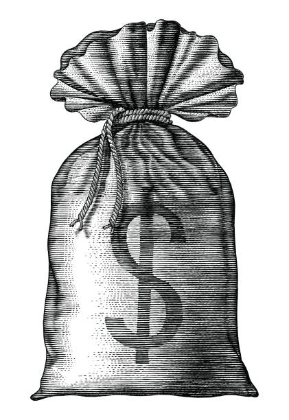 Money bag hand draw vintage engraving isolated on white background