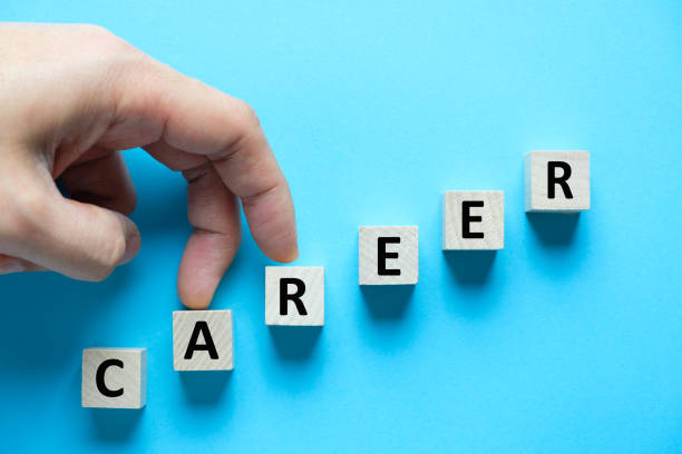 istock Career growth concept using wooden cubes 1127118142