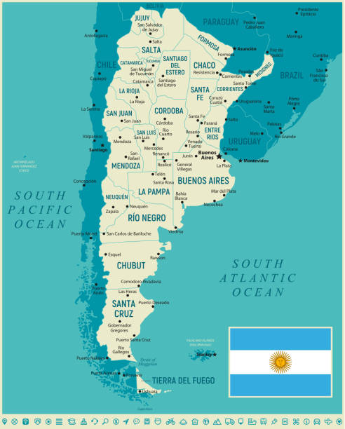 Argentina High detailed Map. Vector Illustration Argentina vector map with Mendoza, Buenos Aires, La Pampa and Cordoba states Provinces cordoba argentina stock illustrations