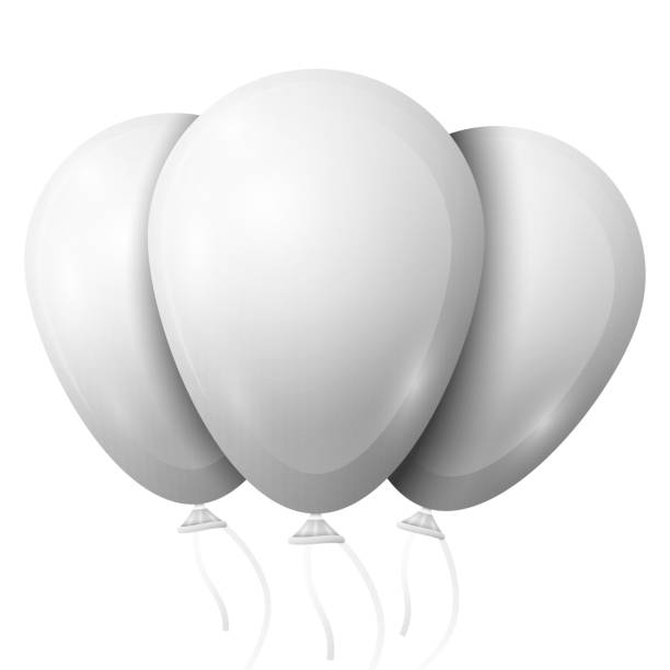 istock Realistic white balloons with ribbon isolated on white background. Vector illustration of shiny colorful glossy balloon 1127122584
