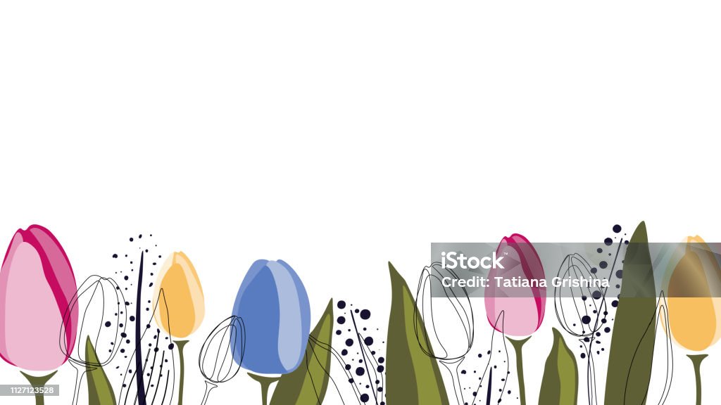 Fond de vecteur avec des tulipes et feuilles - clipart vectoriel de Fleur - Flore libre de droits