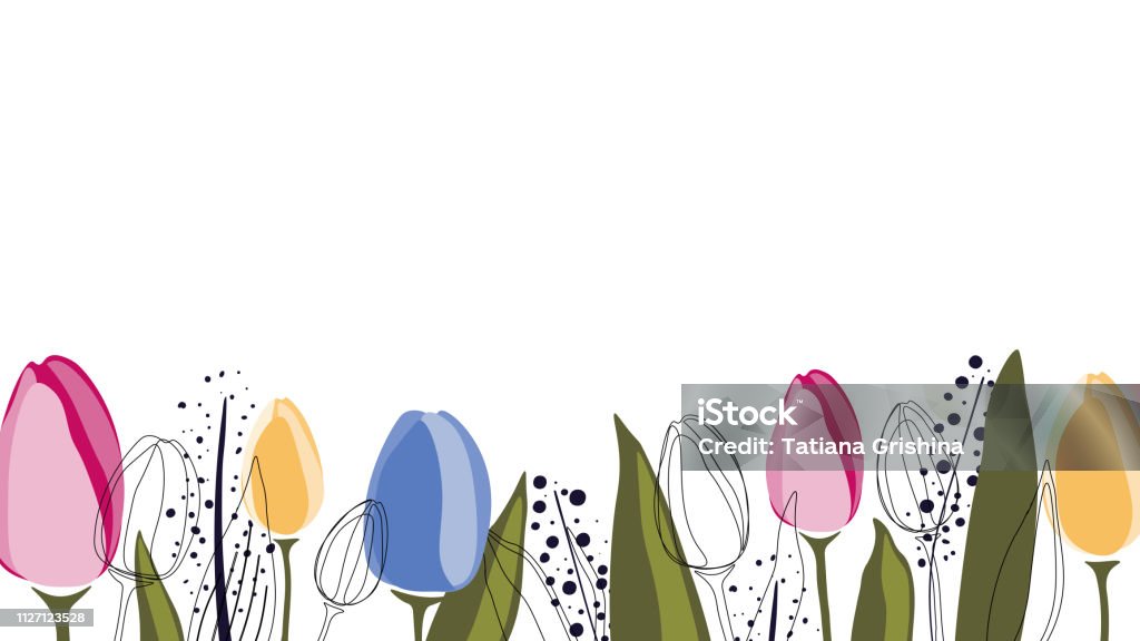 Vector background with tulips and leaves Vector background with tulips and leaves in trendy colors,
isolated on white. Simple flat style. Flower stock vector