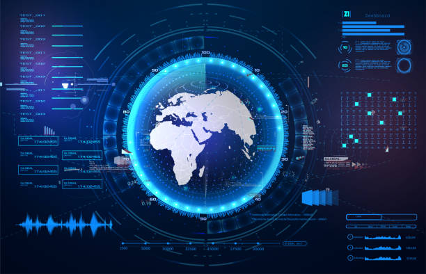 illustrations, cliparts, dessins animés et icônes de fantastique abstrait avec différents éléments du hud. résumé sertie de radar de hud. - digital display cyberspace security virtual reality simulator