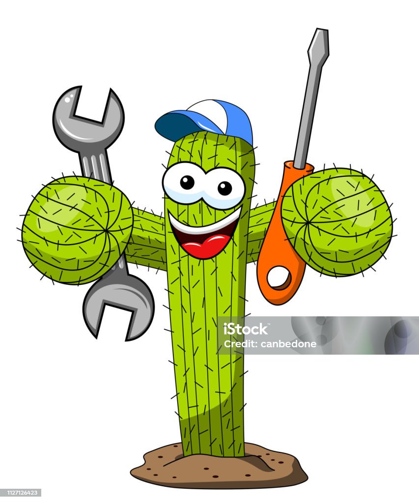 Ilustración de Trabajador Cactus Dibujos Animados Graciosos Personajes  Vector Reparador Aislado y más Vectores Libres de Derechos de Artesano -  iStock