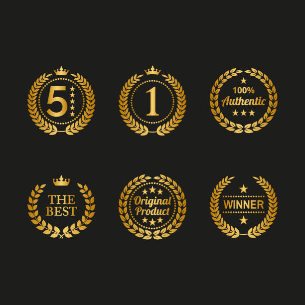 Set of golden laurel wreaths on black background. Set of golden laurel wreaths on black background. Vector Illustration celebrity endorsements stock illustrations