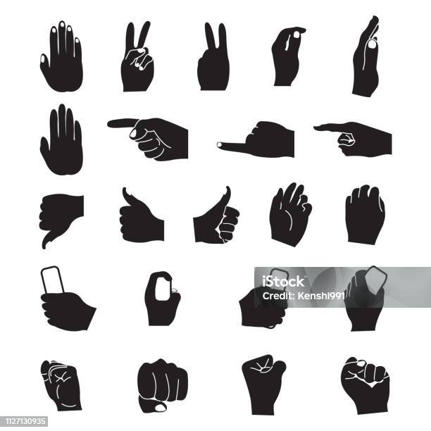 Hands Icon Set Vector Stock Illustration - Download Image Now - Arm, Art, Black Color