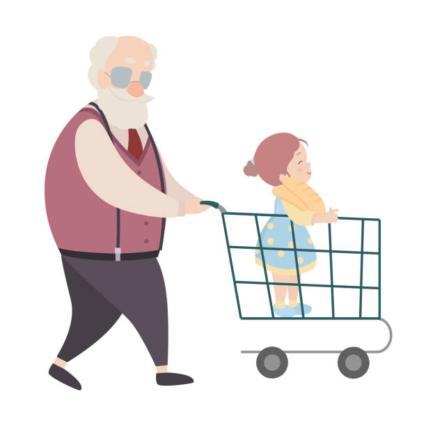 Grandfather And Granddaughter Cartoon Characters On White Background Stock  Illustration - Download Image Now - iStock