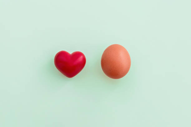 istock Brown egg and red heart on green pasrel background. 1127133177