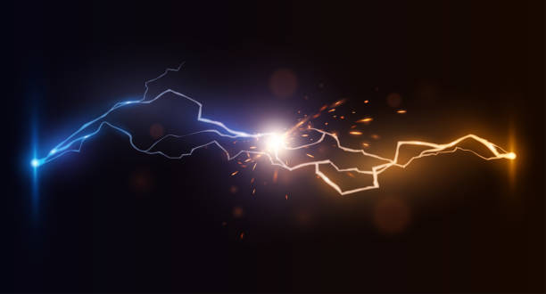 wymusza niebieskie i żółte wyładowania atmosferyczne - fuel and power generation flash stock illustrations
