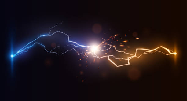kuvvetleri mavi ve sarı lightning'ler - electricity stock illustrations