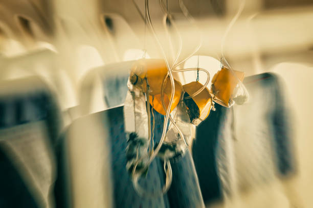 oxygen mask in airplane stock photo