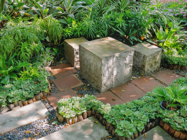 istock Cubed Concrete Seats and Table in the Garden 1127135501