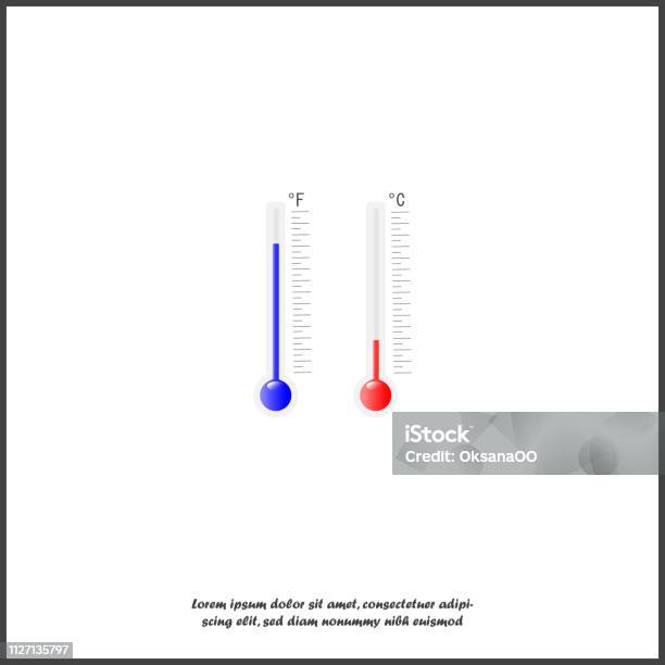 Vector Thermometer Shows Cold And Heat In Celsius And Fahrenheit Meteorological Thermometer Red And Blue Colors On White Isolated Background Stock Illustration - Download Image Now