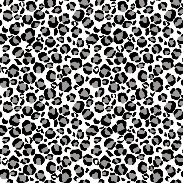 illustrazioni stock, clip art, cartoni animati e icone di tendenza di modello senza cuciture con stampa leopardo delle nevi - snow leopard