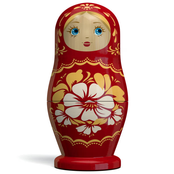 bambola russa che nidifica isolata su bianco - russian nesting doll russian culture doll babushka foto e immagini stock