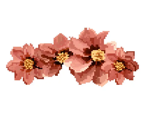 Vector illustration of Pixel art of flowers.