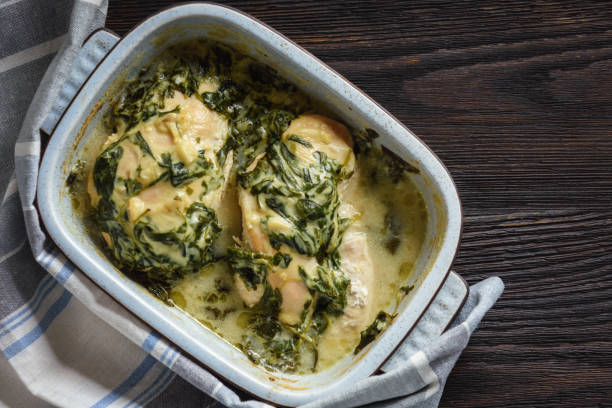 istock Chicken breast baked with spinach cream sauce and mashed potatoes. 1127140419