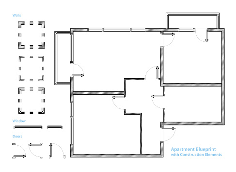 Floor Plan. Apartment Blueprint with Construction Elements. House Project. Vector Illustration