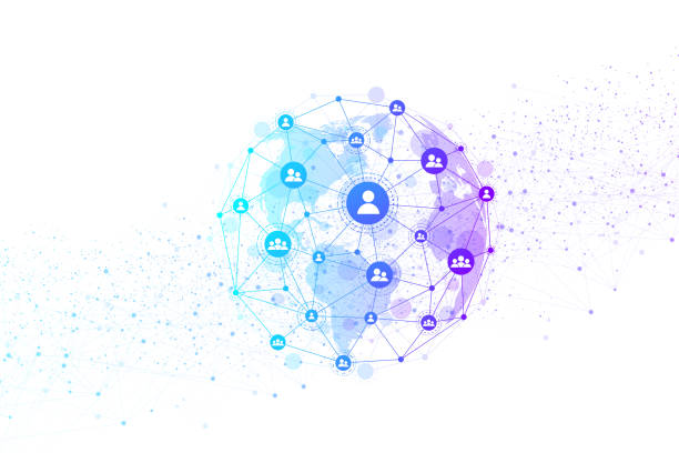글로벌 구조 네트워킹 및 데이터 연결 개념입니다. 소셜 네트워크는 글로벌 컴퓨터 네트워크에서 통신 합니다. 인터넷 기술입니다. 사업입니다. 과학입니다. 벡터 일러스트입니다. - the social network stock illustrations